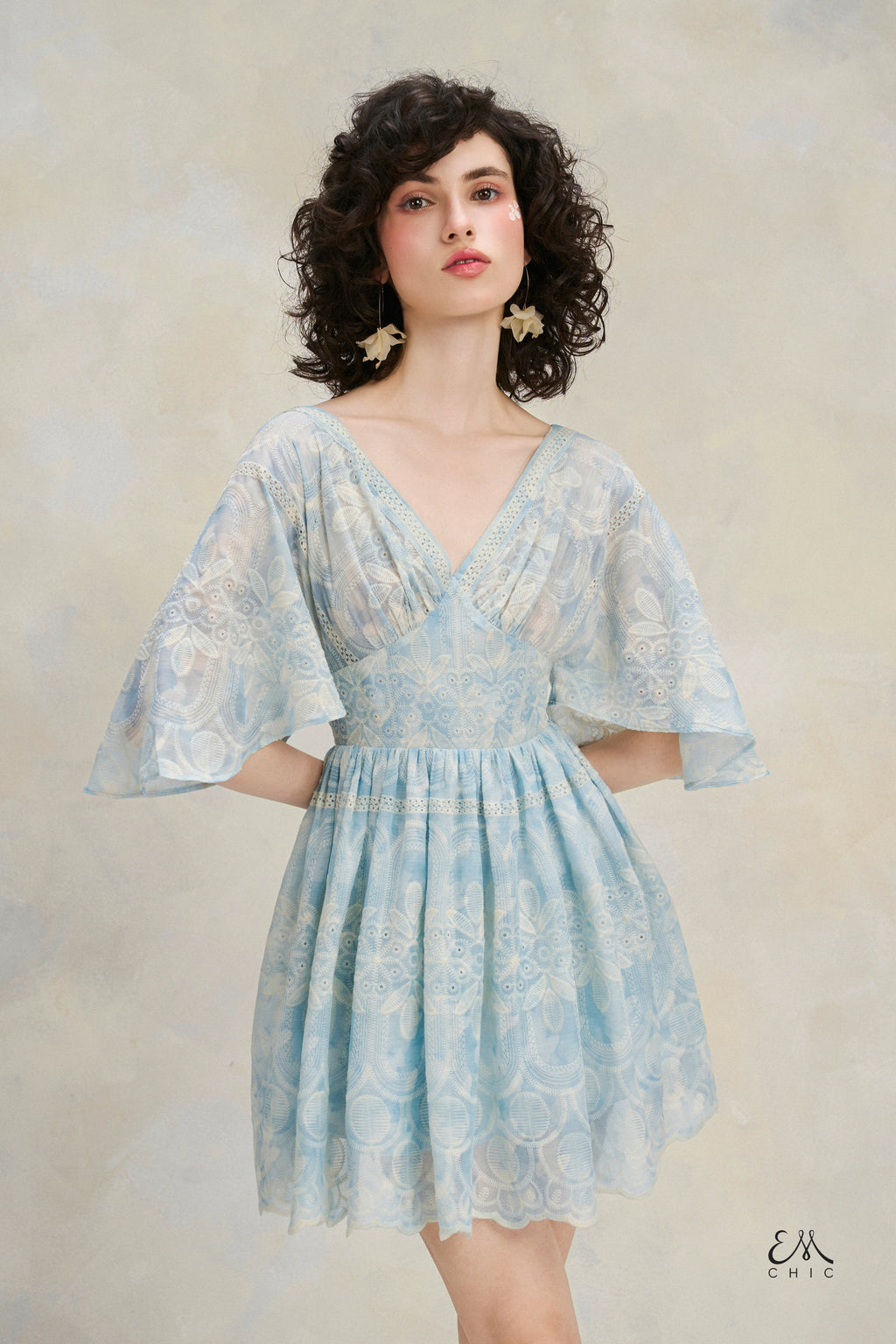 Flutter Lace Dress - Sky Blue