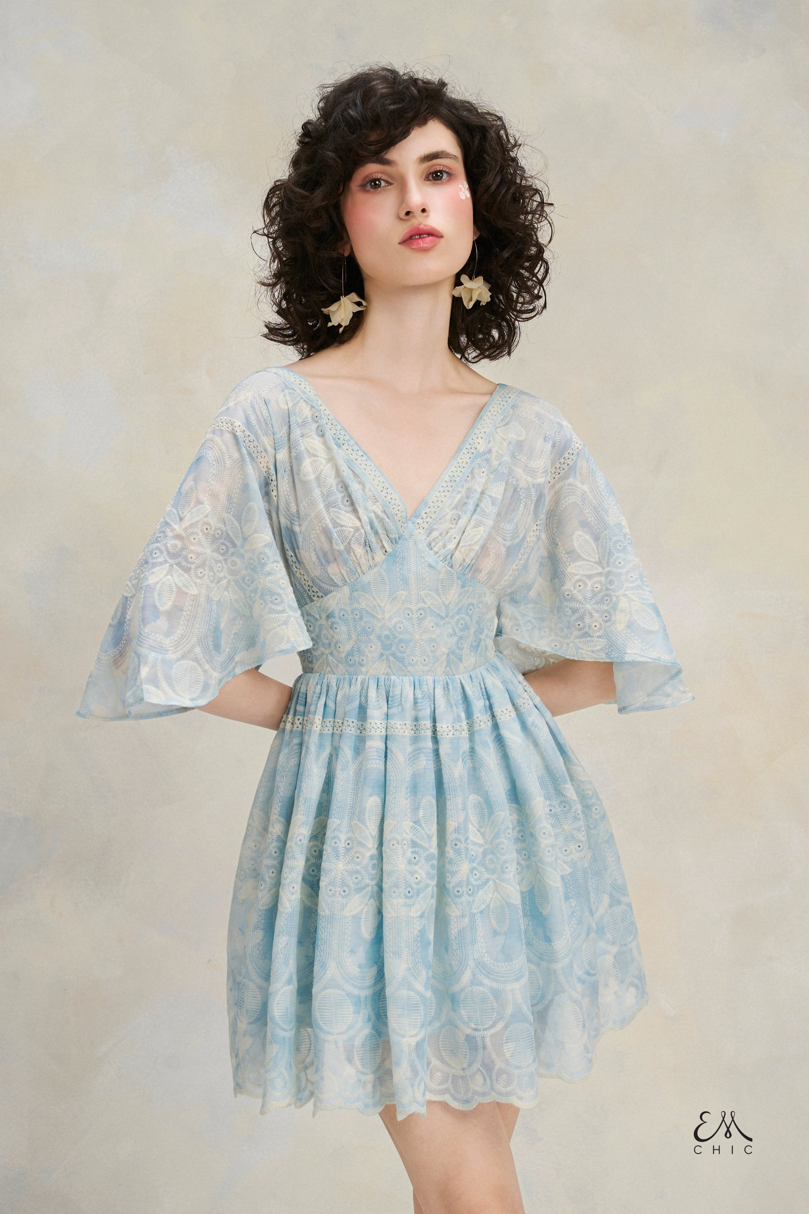 Flutter Lace Dress - Sky Blue