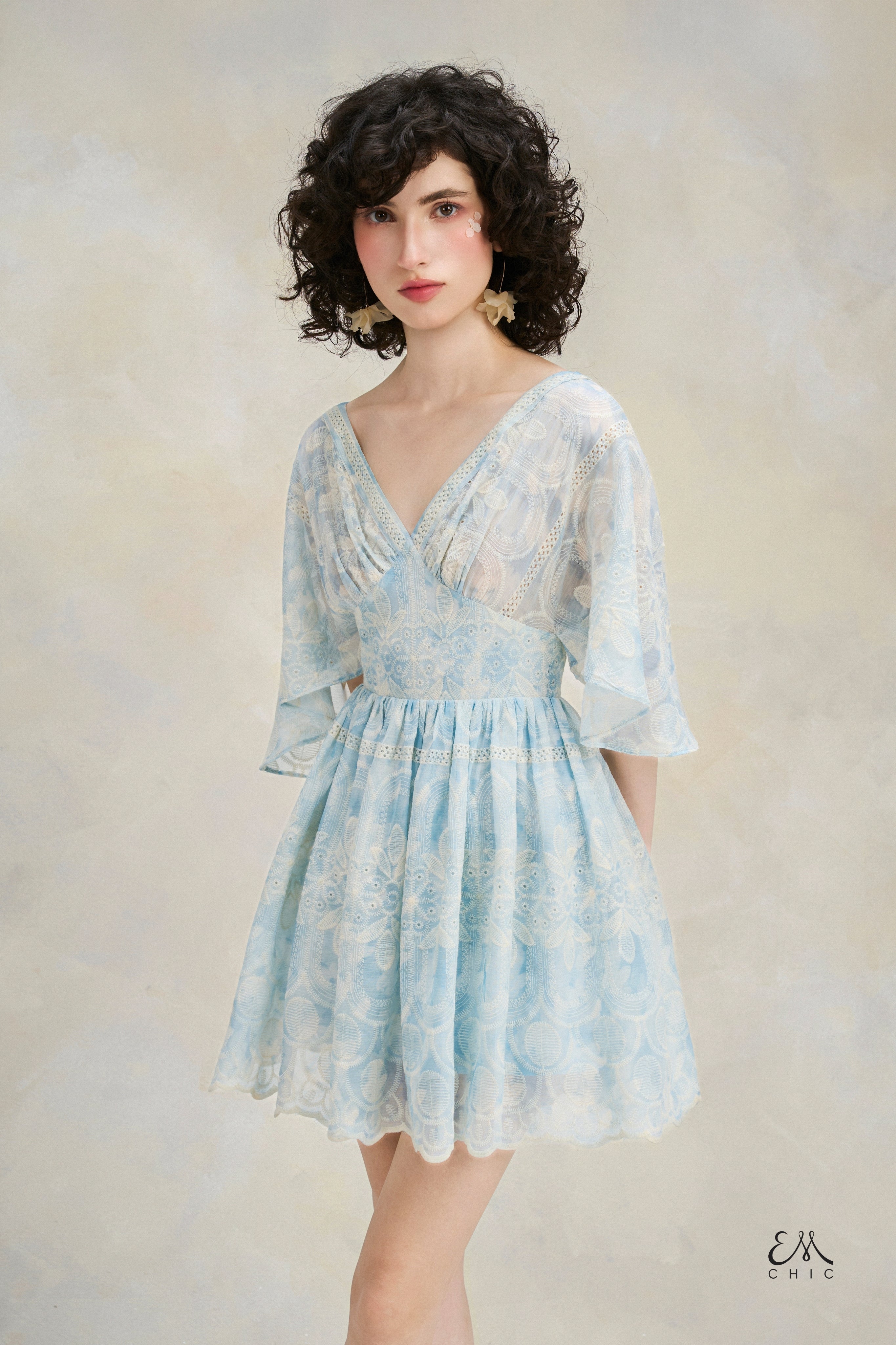 Flutter Lace Dress - Sky Blue